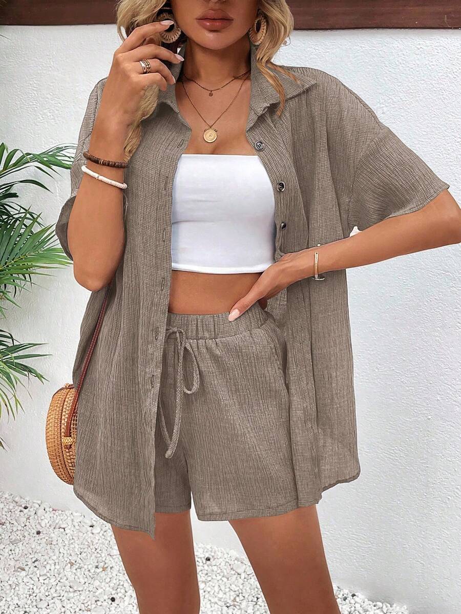 Conjunto Aurora Casual Cardigã e Shorts