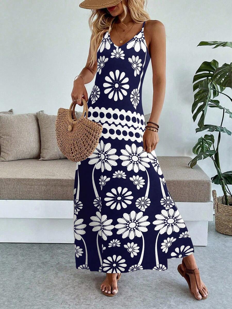 Vestido Maya Boho Longo Alça Fina Tropical
