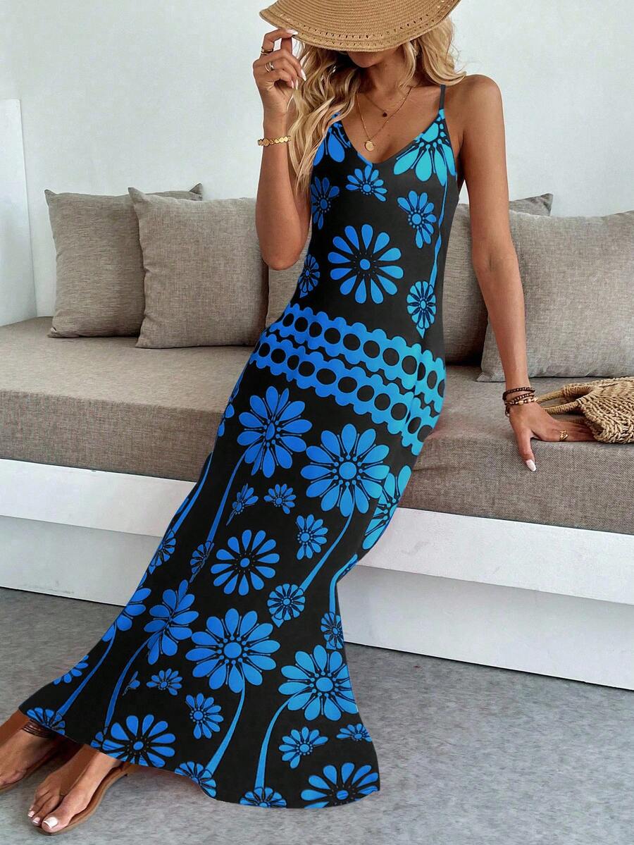 Vestido Maya Boho Longo Alça Fina Tropical