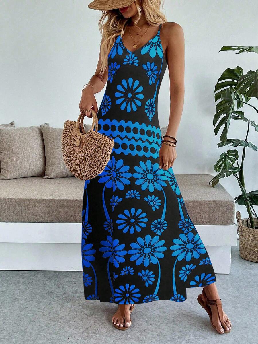 Vestido Maya Boho Longo Alça Fina Tropical