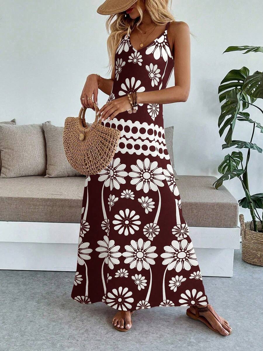 Vestido Maya Boho Longo Alça Fina Tropical