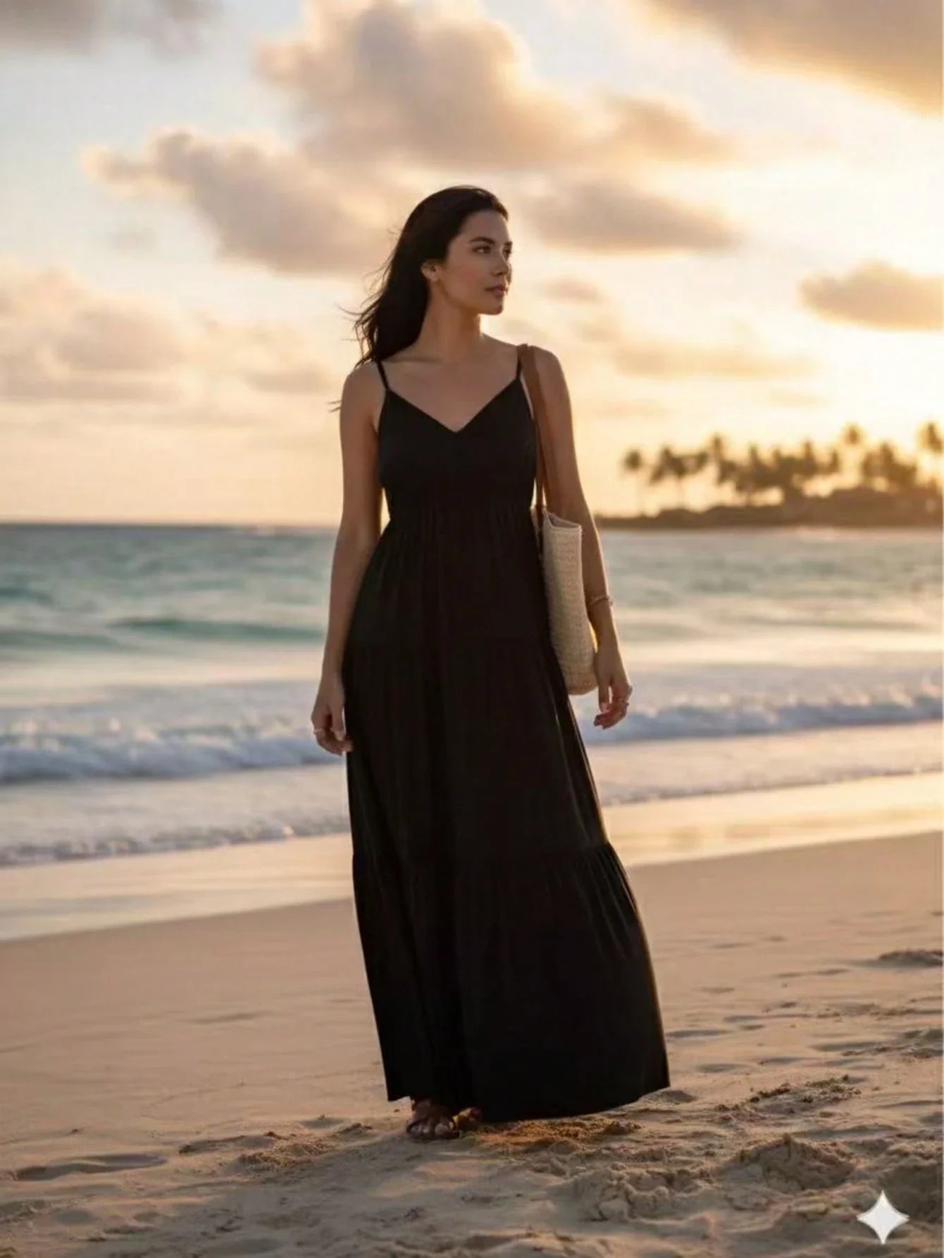 Vestido Longo Preto Feminino com Alças Finas – Elegância do M ao GG