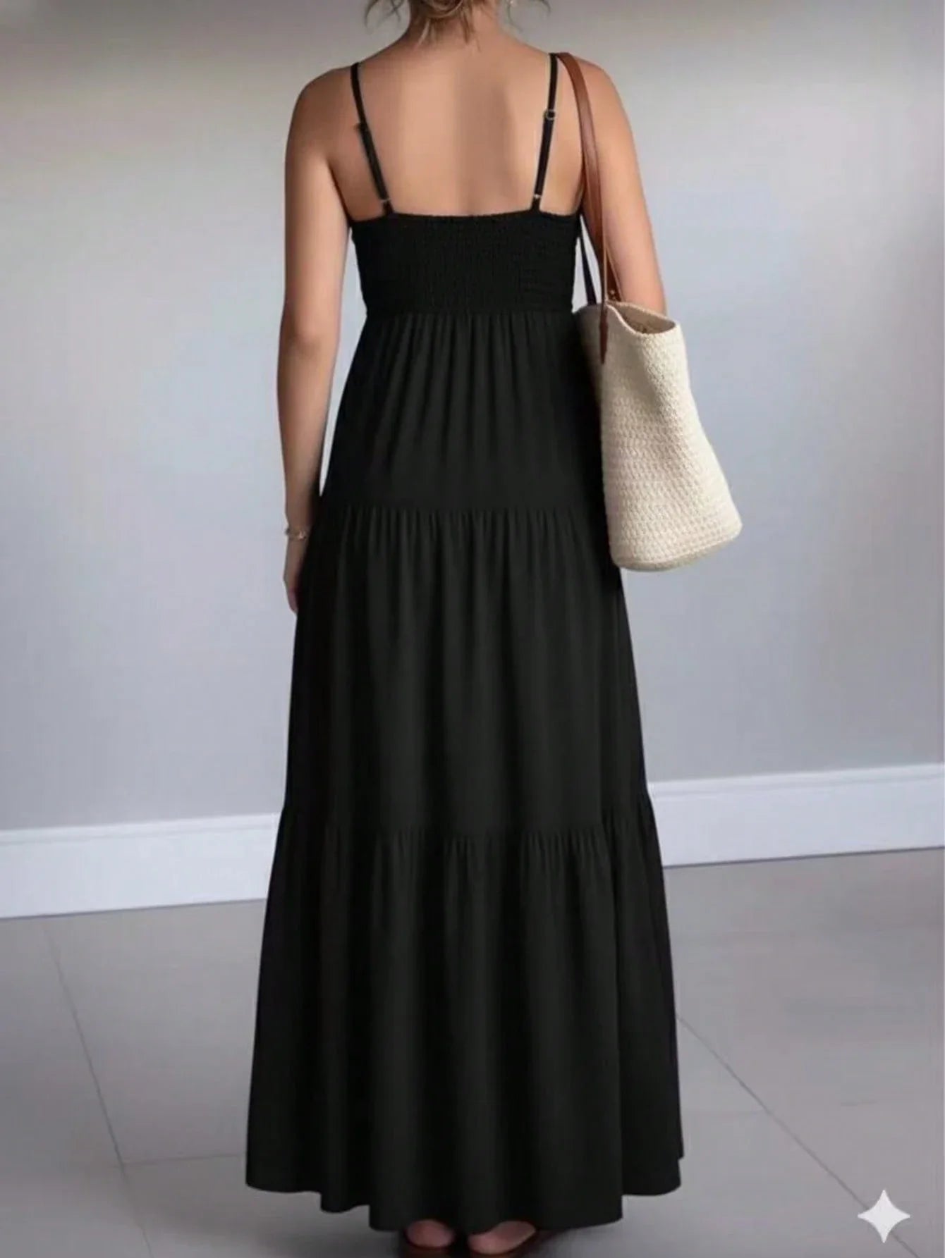 Vestido Longo Preto Feminino com Alças Finas – Elegância do M ao GG