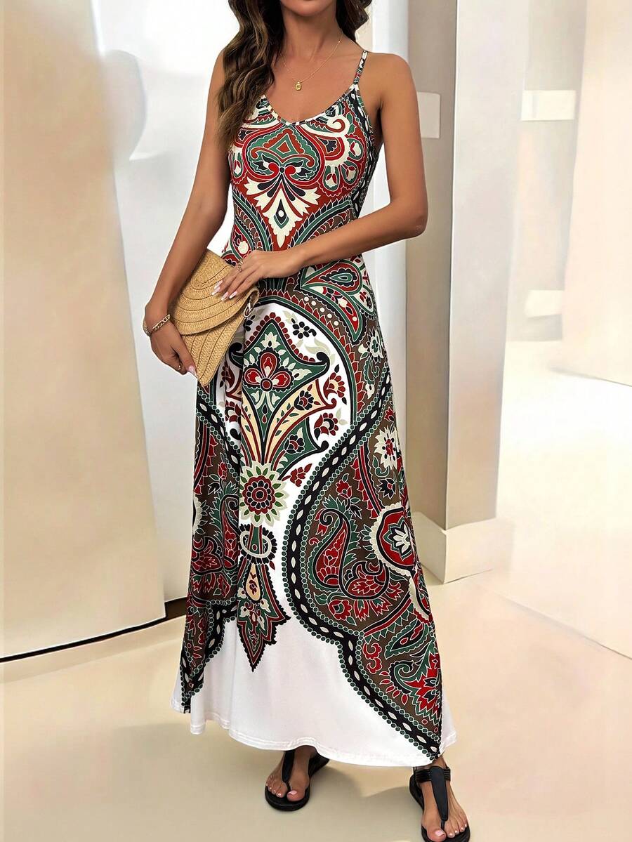 Vestido Maya Boho Longo Alça Fina Tropical