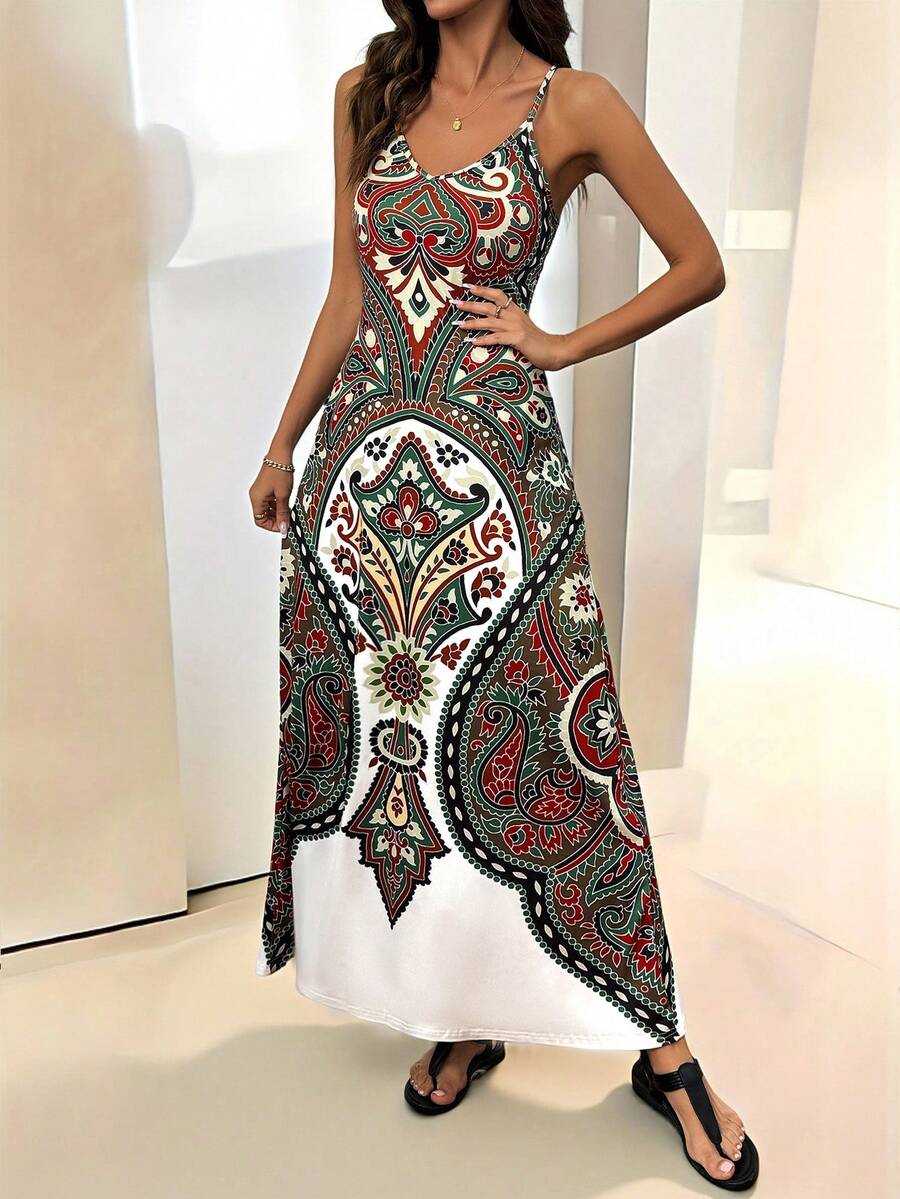 Vestido Maya Boho Longo Alça Fina Tropical