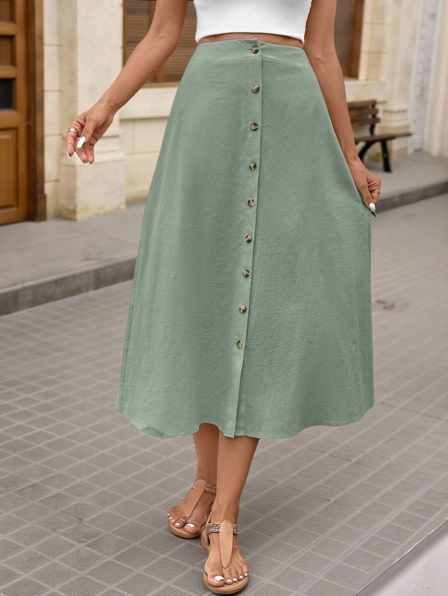 Saia Longa Brillora Botões Frontais Casual