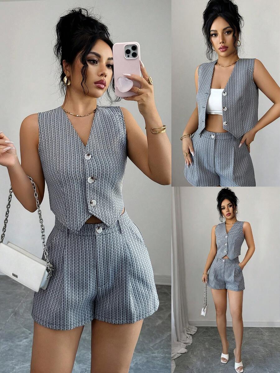 Conjunto Olivia Colete e Shorts Assimétrico