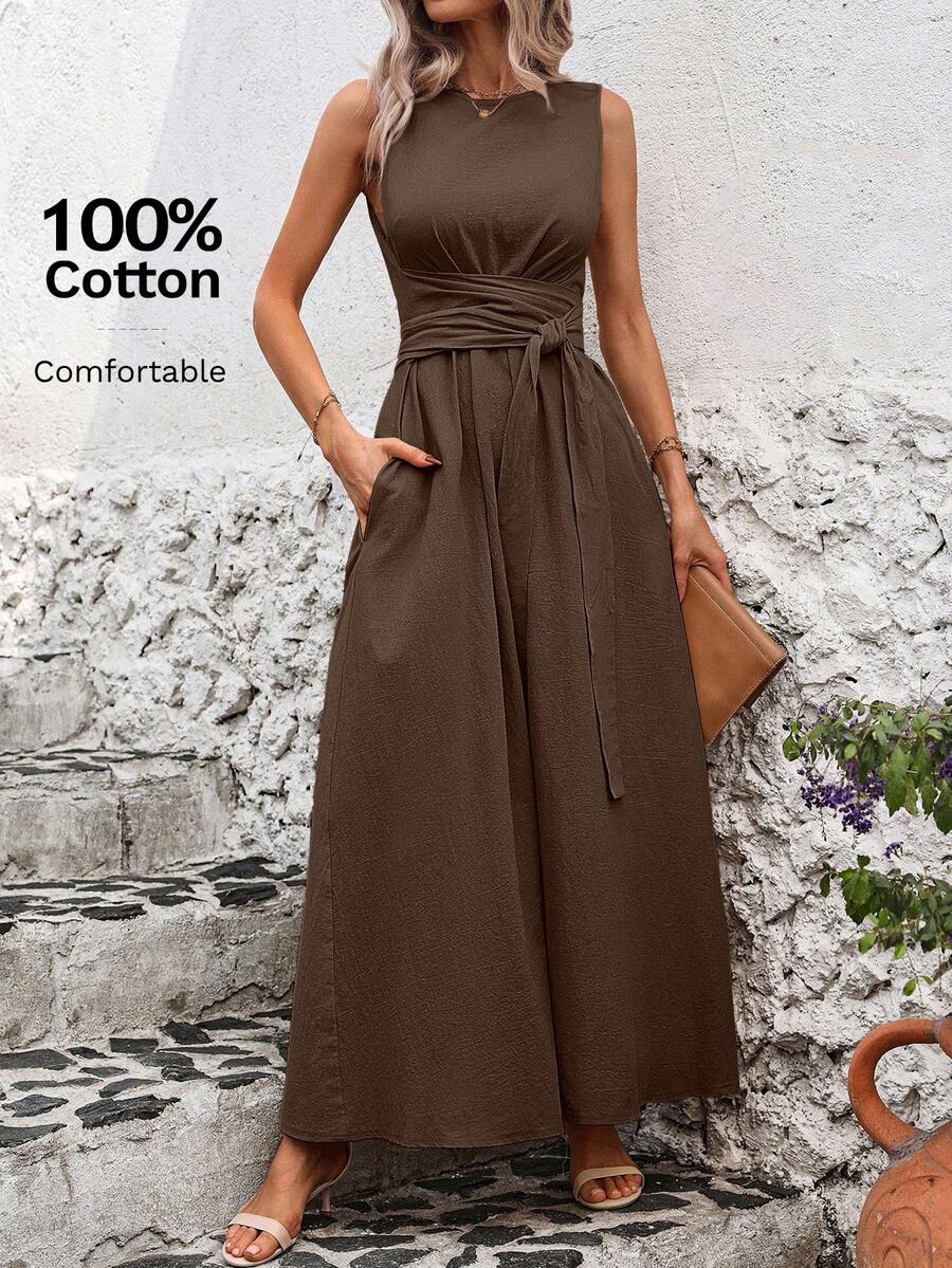 Vestido Helena Casual Longo em Camadas Sem Mangas