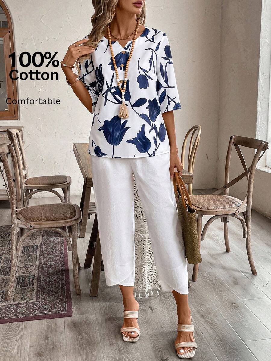 Conjunto Aurora Floral Verão Sete Oitavos