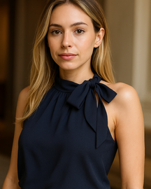 Blusa com Laço em Gola em Crepe