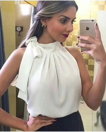 Blusa com Laço em Gola em Crepe