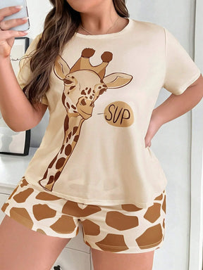 Pijama Plus Size Feminino Estampa de Girafa – Conforto e Diversão Nelima Moda (G1 ao G5)