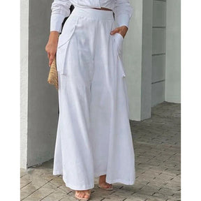 Conjunto de Calça Cintura Alta e Blusa Mangas Longas decote em V - Nelima