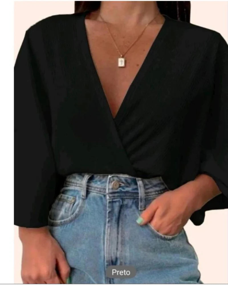 Blusa Manga Morcego Canelada