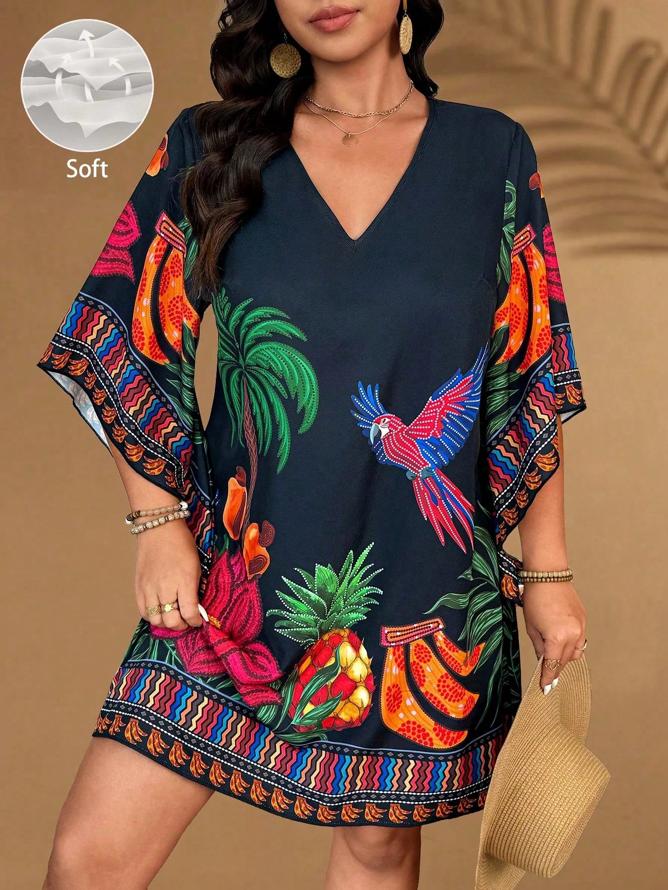 Vestido Curto Plus Size Estampado Tropical – Conforto e Estilo do G ao G4